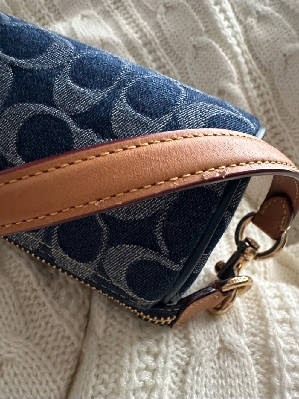 Coach Denim Signature Mini Barrel Bag with Tan Leather Strap - Picture 8 of 16
